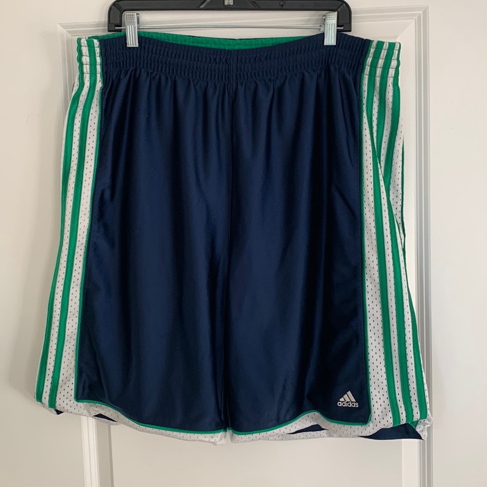 Adidas Mens XL Used Basketball Gym Dazzle Shorts Blue Green and White